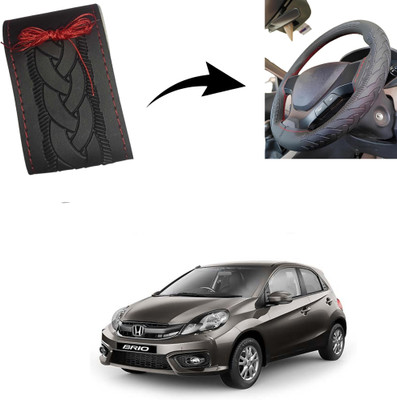 Autoinnovation Hand Stiched Steering Cover For Honda Brio(Black, Leather)