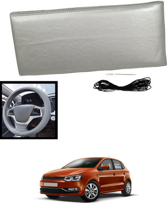 MATIES Hand Stiched Steering Cover For Volkswagen Polo(Silver, Leatherite)