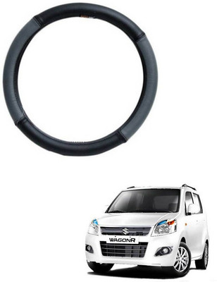 RKPSP Hand Stiched Steering Cover For Universal For Car WagonR(Grey/Black, Leatherite)