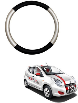 RKPSP Hand Stiched Steering Cover For Universal For Car A-Star(Silver/Black, Leatherite)