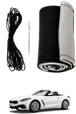 MATIES Hand Stiched Steering Cover For BMW Z4(Black-Silver, Leatherite)