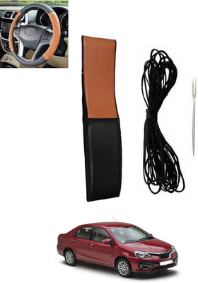 monolive Hand Stiched Steering Cover For Toyota Etios(Tan, Black, Leatherite)