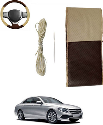 MATIES Hand Stiched Steering Cover For Mercedes Benz E220(Beige/Brown, Leatherite)