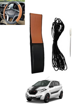 RKPSP Hand Stiched Steering Cover For Datsun Universal For Car(Tan, Black, Leatherite)