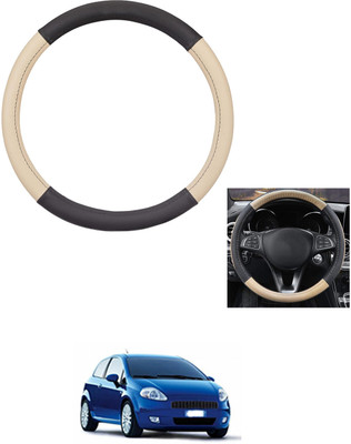 MATIES Steering Cover For Fiat Grand Punto(Beige/Black, Leather)