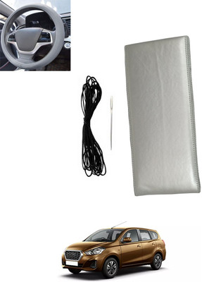 MSNP Hand Stiched Steering Cover For Datsun Universal For Car(Silver, Leatherite)