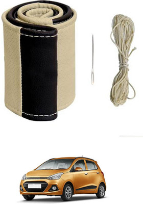 monolive Hand Stiched Steering Cover For Hyundai Grand i10(Beige/Black, Leatherite)