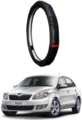 AUTO PEARL Steering Cover For Skoda Rapid(Diamond Black Red, Leatherite)