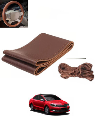 RKPSP Hand Stiched Steering Cover For Skoda Rapid(Brown, Leatherite)