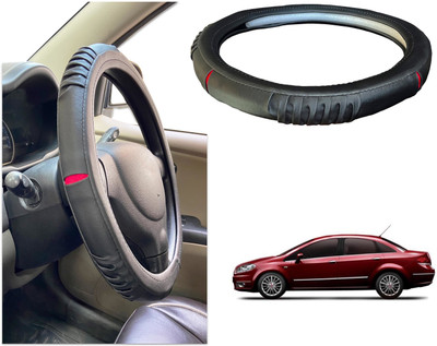 PEEPS STORE Steering Cover For Fiat Linea(Black, Red, Leatherite)