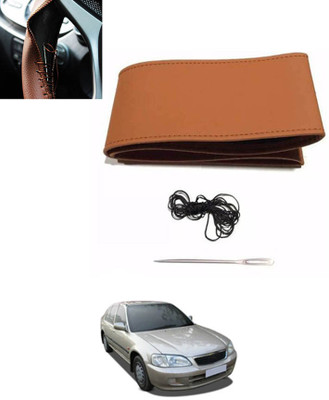 MATIES Hand Stiched Steering Cover For Honda City(Tan, Leatherite)
