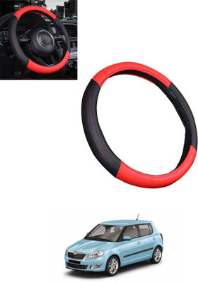 MATIES Steering Cover For Skoda Fabia(Red/Black, Leatherite)
