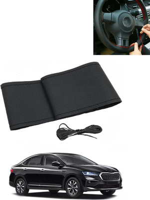 MATIES Hand Stiched Steering Cover For Skoda Universal For Car(Black, Leatherite)