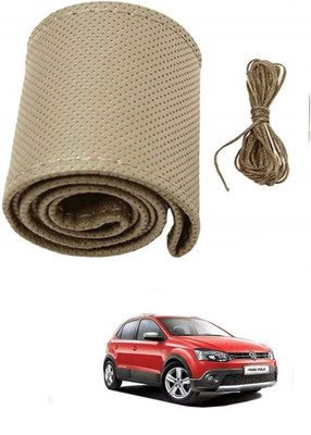 ARNEJA Hand Stiched Steering Cover For Volkswagen Polo Cross(Beige, Leather)