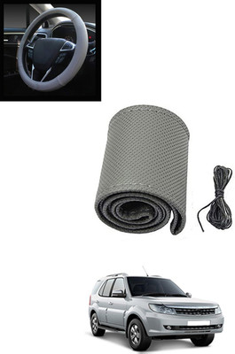 MATIES Hand Stiched Steering Cover For Tata Safari Storme(Grey, Leatherite)