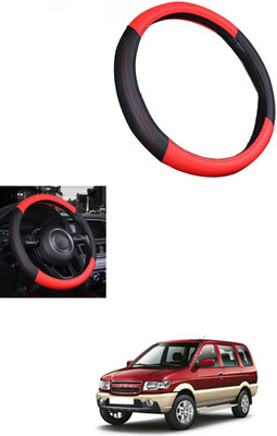 MATIES Steering Cover For Chevrolet Tavera(Red/Black, Leather)