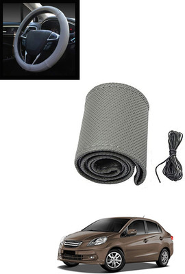 MATIES Hand Stiched Steering Cover For Honda Amaze(Grey, Leatherite)