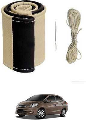 ABJD Hand Stiched Steering Cover For Mahindra Amaze(Beige, Black, Leatherite)