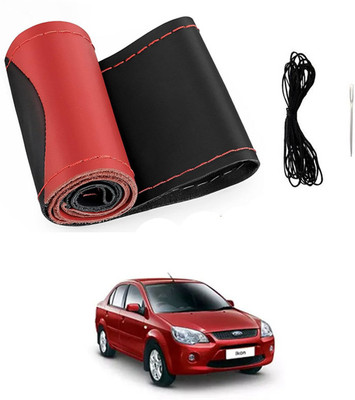 MATIES Hand Stiched Steering Cover For Ford Ikon(Red/Black, Leatherite)