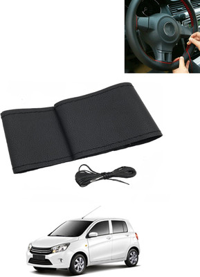 MATIES Hand Stiched Steering Cover For Universal For Car Celerio(Black, Leatherite)