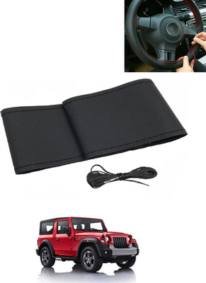 AYW Hand Stiched Steering Cover For Mahindra Thar(Black, Leatherite)