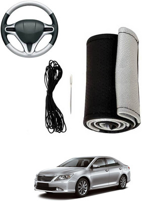 MATIES Hand Stiched Steering Cover For Toyota Camry(Silver, Black, Leatherite)