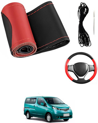 MATIES Hand Stiched Steering Cover For Nissan Evalia(Red/Black, Leatherite)