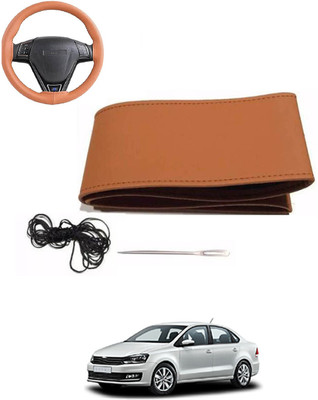 MATIES Hand Stiched Steering Cover For Volkswagen Vento(Tan, Leatherite)