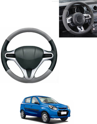 AYW Steering Cover For Universal For Car Alto 800(Grey/Black, Leatherite)