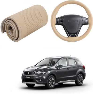Arnejas Hand Stiched Steering Cover For Maruti S-Cross(Beige, Leather)