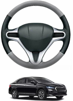 MATIES Steering Cover For Skoda Universal For Car(Grey, Black, Leather)