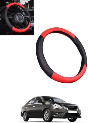 MATIES Steering Cover For Nissan Sunny(Red/Black, Leatherite)