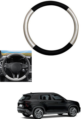 MATIES Steering Cover For Hyundai Universal For Car(Silver, Black, Leather)