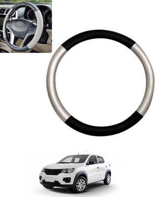 monolive Hand Stiched Steering Cover For Renault Kwid(Silver/Black, Leatherite)