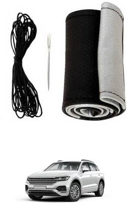 monolive Hand Stiched Steering Cover For Volkswagen Touareg(Silver/Black, Leatherite)