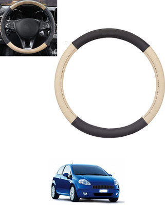 monolive Hand Stiched Steering Cover For Fiat Grand Punto(Beige, Black, Leatherite)