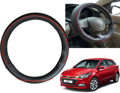 PEEPS STORE Steering Cover For Hyundai Elite i20(Black, Red, Leatherite)
