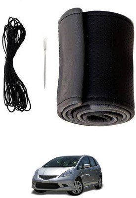 RKPSP Hand Stiched Steering Cover For Honda Jazz(Grey, Black, Leatherite)