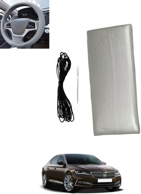 MSNP Hand Stiched Steering Cover For Skoda Superb(Silver, Leatherite)
