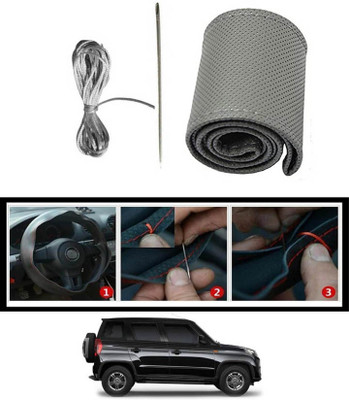 RKPSP Hand Stiched Steering Cover For Mahindra Universal For Car(Grey, Leatherite)