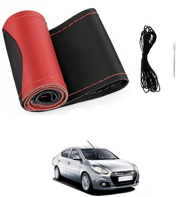 MATIES Hand Stiched Steering Cover For Renault Scala(Red/Black, Leatherite)