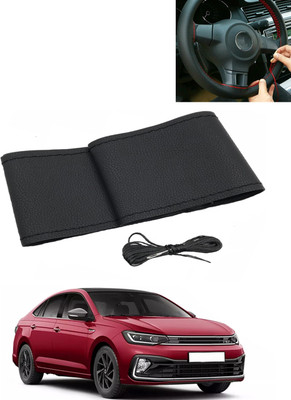 AYW Hand Stiched Steering Cover For Volkswagen Universal For Car(Black, Leatherite)