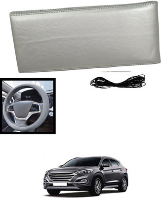 MATIES Hand Stiched Steering Cover For Hyundai Tucson(Silver, Leatherite)