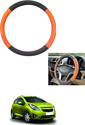 MATIES Steering Cover For Chevrolet Beat(Tan/Black, Leather)