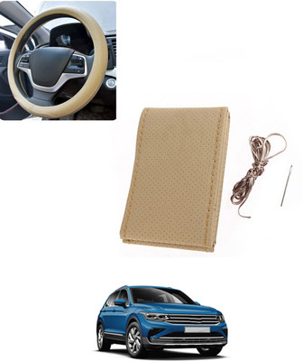 AYW Hand Stiched Steering Cover For Volkswagen Universal For Car(Beige, Leatherite)