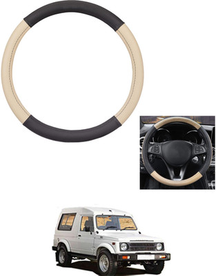 MATIES Steering Cover For Universal For Car Gypsy(Beige/Black, Leather)