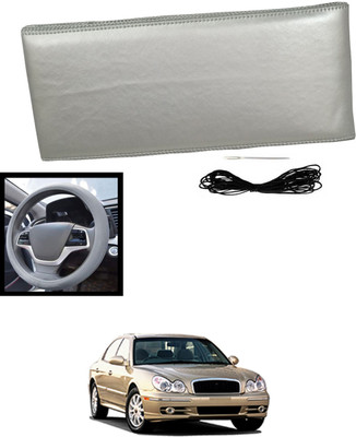 MATIES Hand Stiched Steering Cover For Hyundai Sonata(Silver, Leatherite)