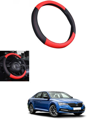 MATIES Steering Cover For Skoda Superb(Red/Black, Leather)