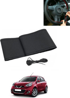MATIES Hand Stiched Steering Cover For Nissan Micra(Black, Leatherite)