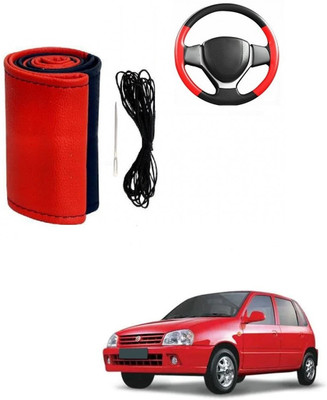 ARNEJA Hand Stiched Steering Cover For Maruti Zen(Red, Black, Leather)